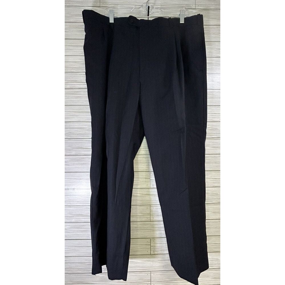 Guy Laroche Grey Wool Wide‎ Leg Trousers Dress Pants Size 40R US Pin Stripe Navy